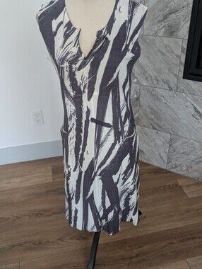 Komarov Black & White Abstract Brushstroke Midi Dress